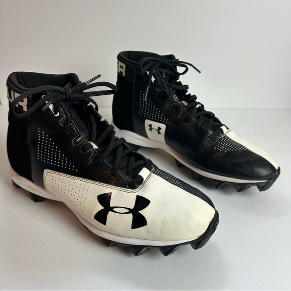 Under Armour Football Cleats Men's size 11.5 or EU 45.5 High Top Black White - Picture 1 of 9
